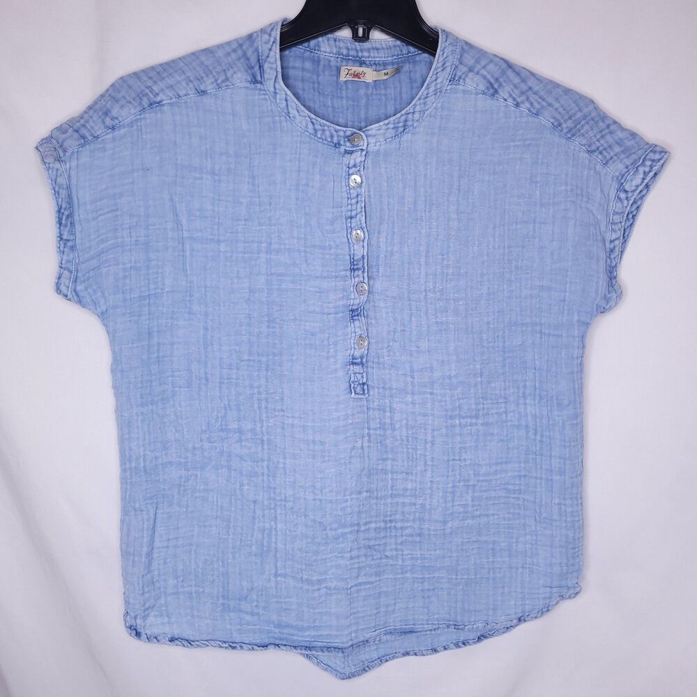 Faherty Gauze Top Womens Medium Blue Organic Cotton Indigo Dyed